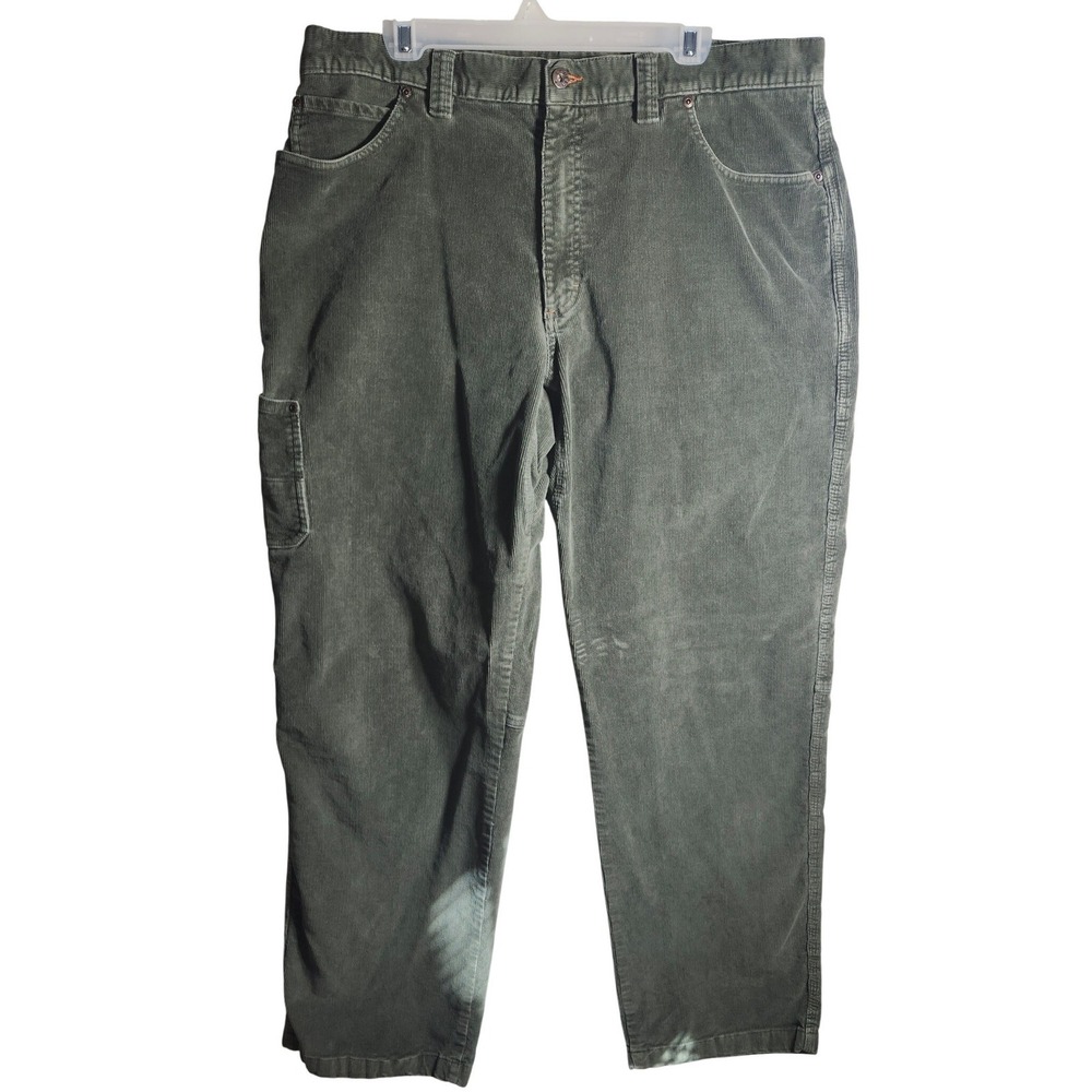 LL Bean Mens Corduroy‎ Pants Olive Green Stretch Cotton Straight Leg 40x32